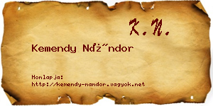 Kemendy Nándor névjegykártya